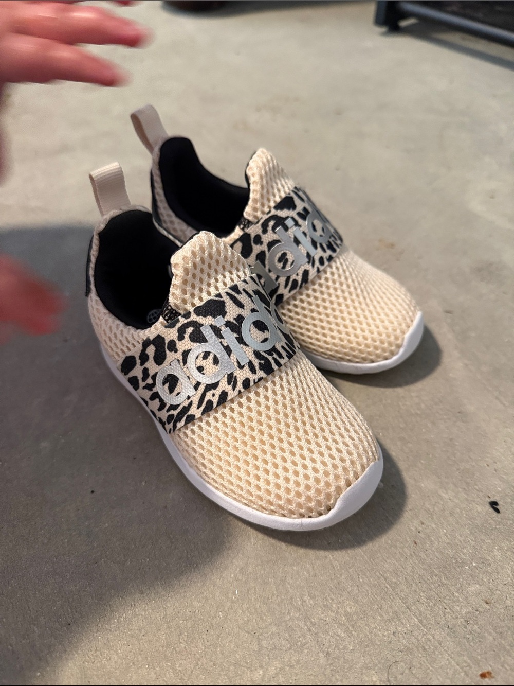 Kids Beige Mesh Slip-On Sneakers with Leopard Strap